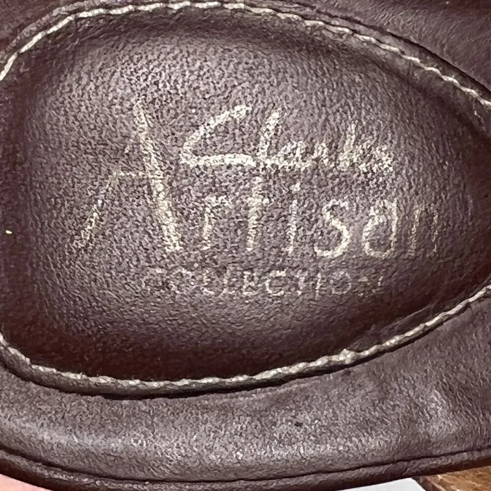 Clarks Sz 7M Artisan Tiga Leather Strappy Brown Heels Sandals Open Toe - Picture 6 of 9